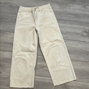 Cream Wide Leg Flare Jeans with Cropped Length